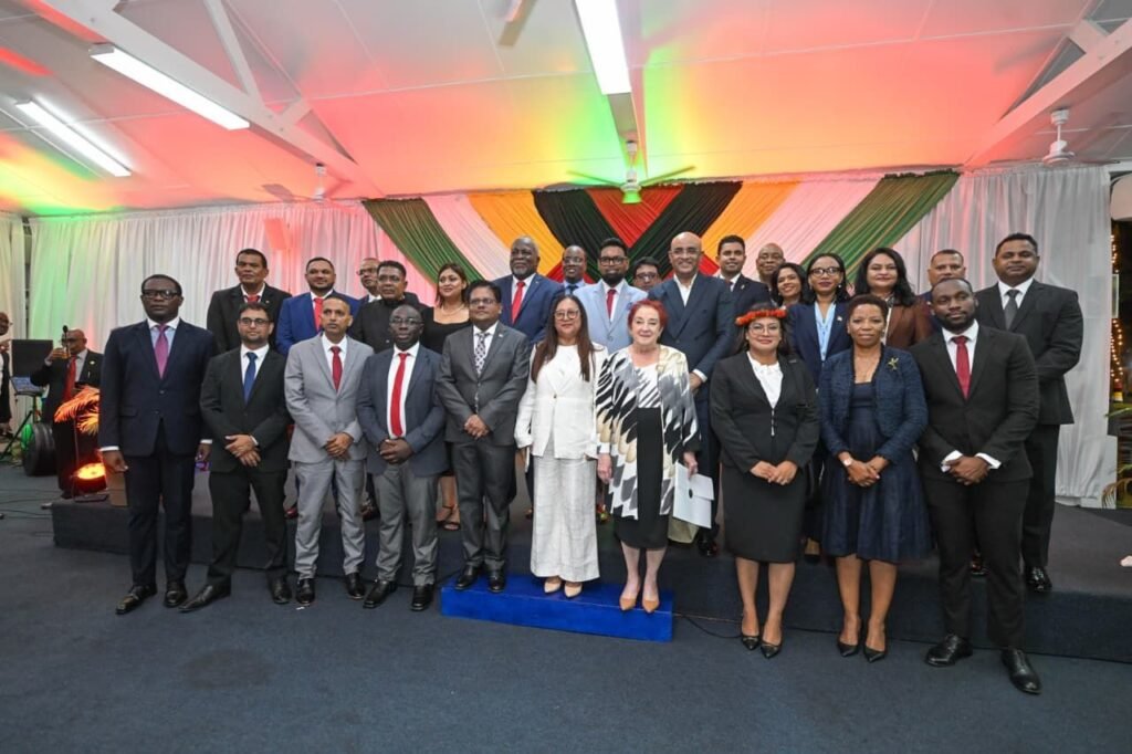 President Dr. Irfaan Ali , Vice President Dr. Bharrat Jagdeo, and Prime Minister Brigadier (Ret’d) Mark Phillips with the Ministers