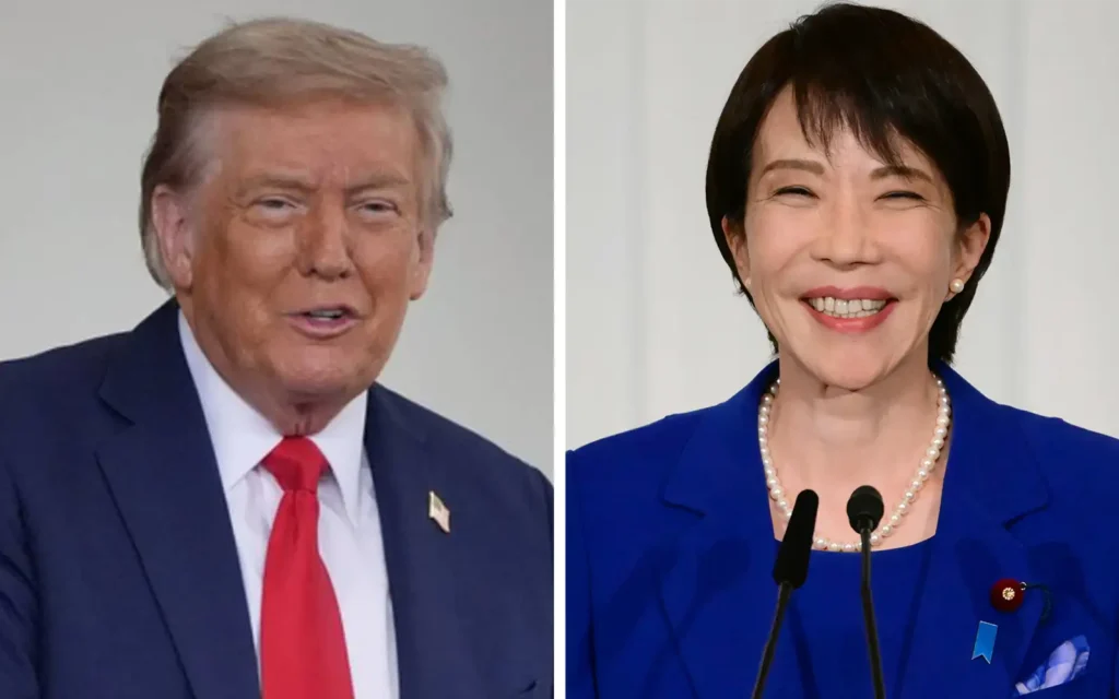 Japan Prime Minister designate Sanae Takaichi (right) was pleased with the congratulatory message from US President Donald Trump (left).