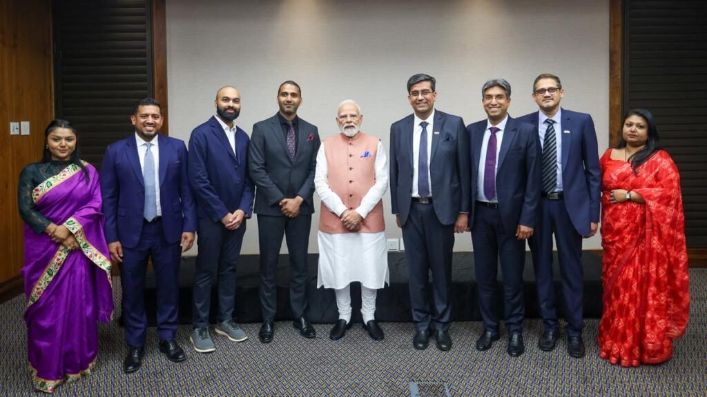 Prime Minister Narendra Modi meets Indian origin tech entrepreneurs and members of the Indian community based in South Africa