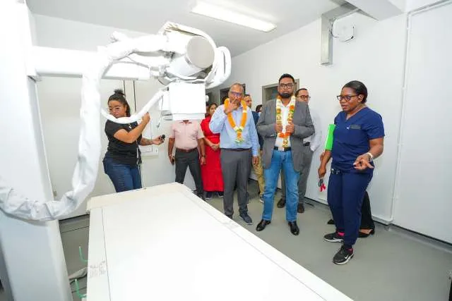 Residents welcome new digital X-ray machine at Leonora Hospital President Dr Mohamed Irfaan Ali and Minister of Health, Dr Frank Anthony inspects the new digital x-ray machine at the Leonora Hospital
