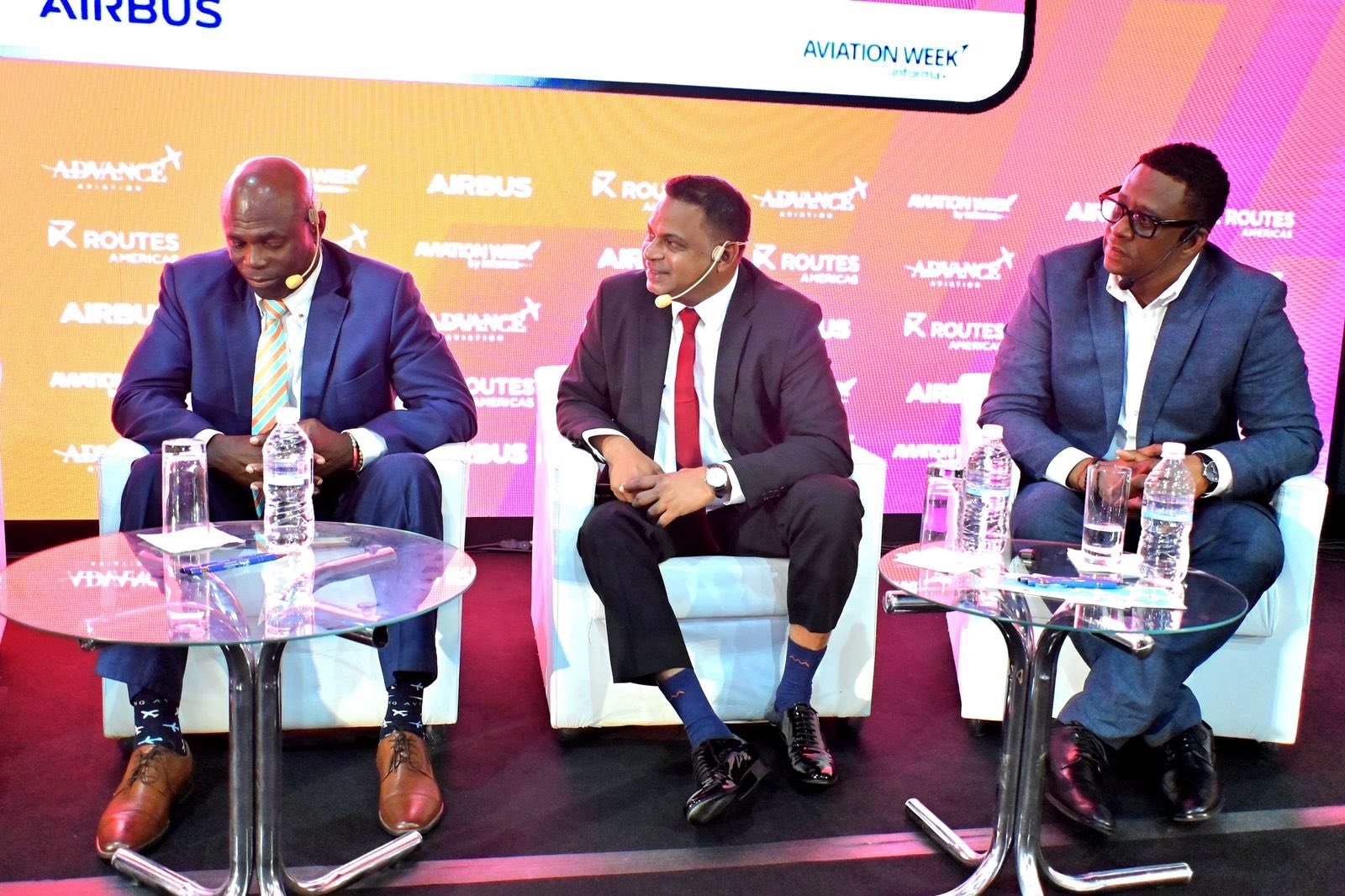 Guyana’s Minister of Public Utilities and Aviation, Hon. Deodat Indar with the CEO of the CJIA, Mr Ramesh Ghir and Chairman of the CJIA, Mr Sanjeev Datadin