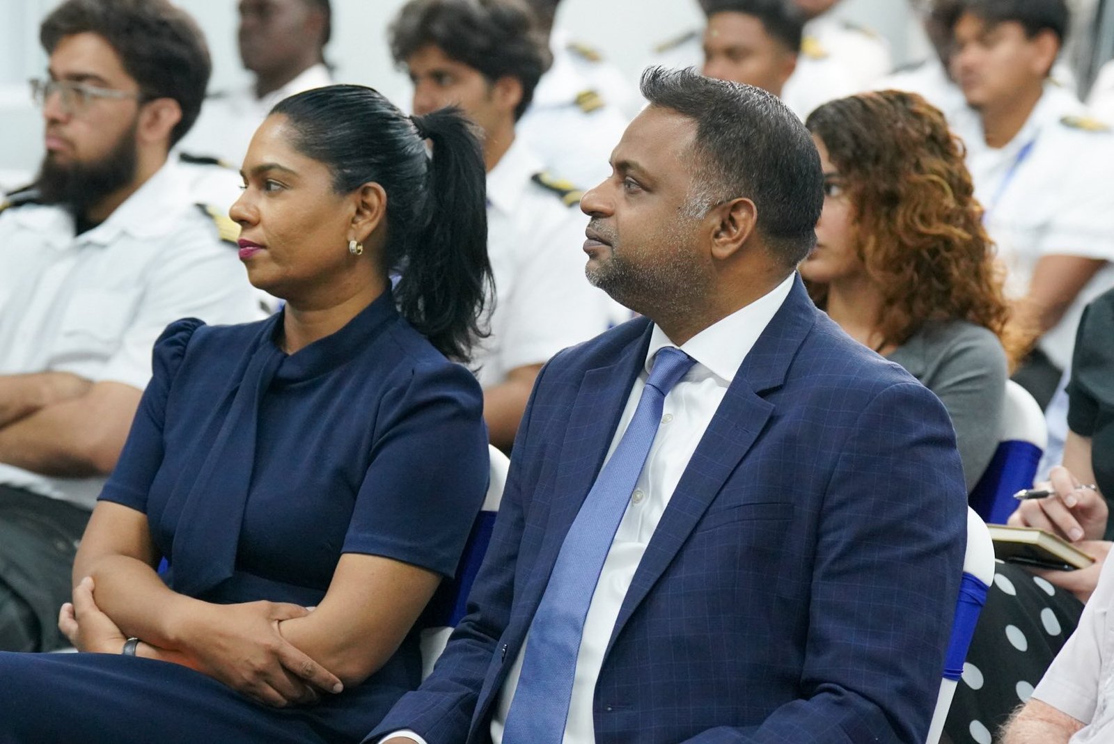 Minister of Public Utilities and Aviation Deodat Indar wwith Sonia Parag, Minister of Education