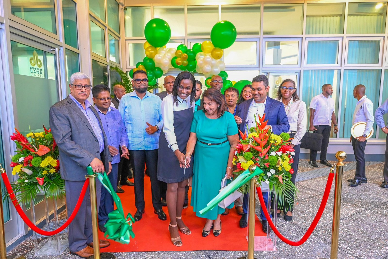 President Dr. Irfaan Ali, Finance Minister Dr. Ashni Singh and Dr. Komal Samaroo with others