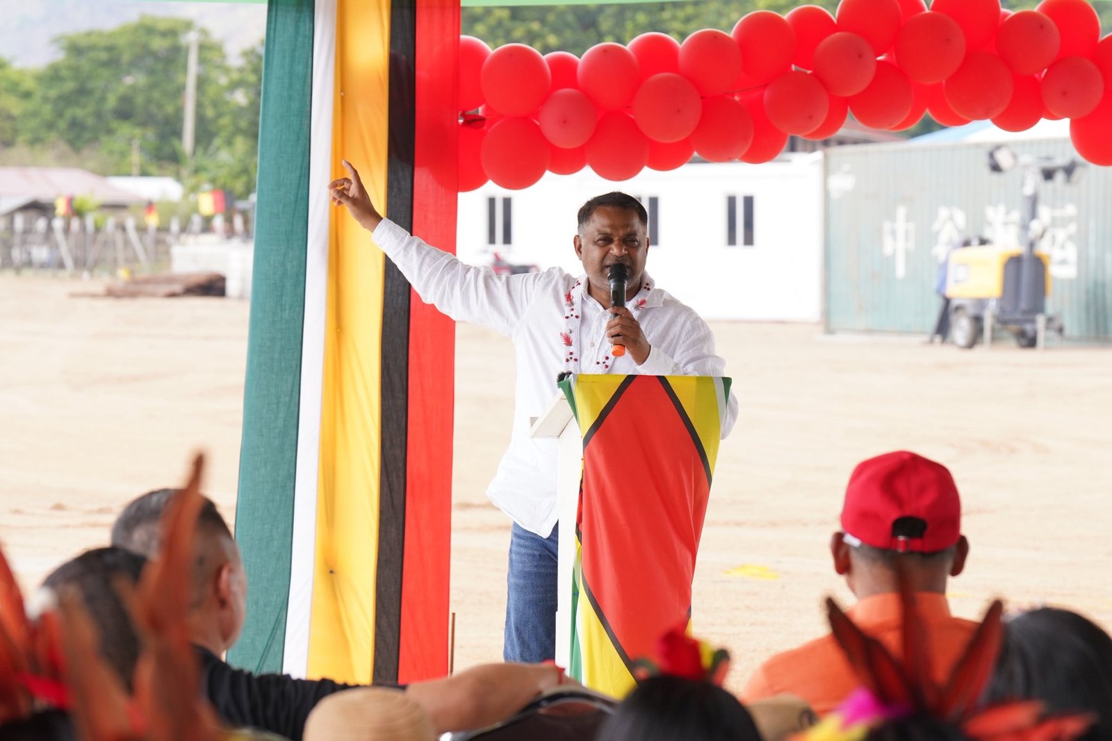 Minister Deodat Indar at the opening of the new $1.53 billion Karasabai Airstrip