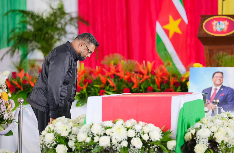 A River of Unity: President Irfaan Ali Pays Tribute to Former President of Suriname Chandrikapersad Santokhi President Dr. Irfaan Ali attending thefuneral of former President of Suriname Chandrikapersad Santokhi