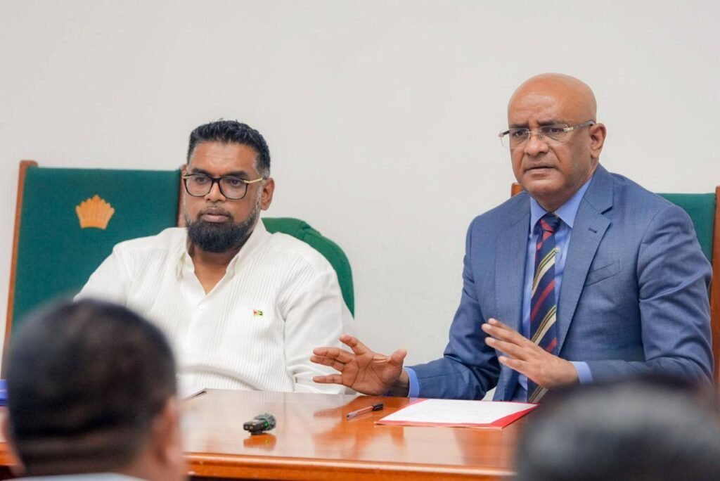 President Dr Irfaan Ali and the Vice-President and Secretary-General of the PPP party, Dr Bharrat Jagdeo