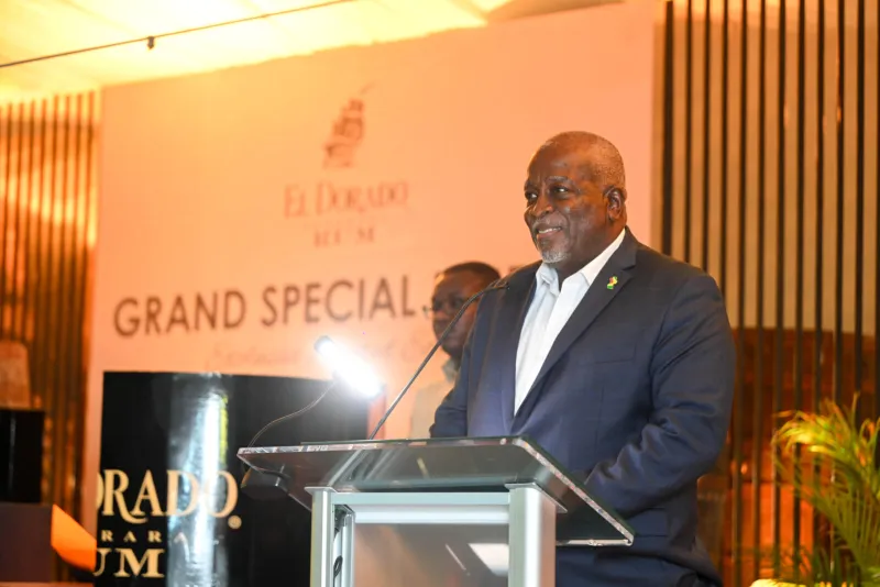 Prime Minister Mark Phillips delivering the feature address at the launch of the El Dorado 60th anniversary grand special reserve rum 
