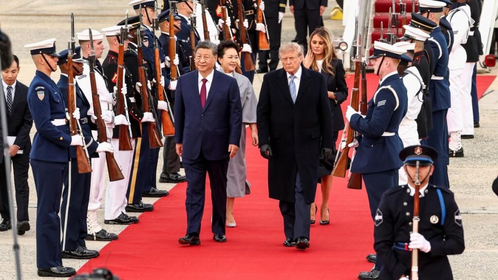 Chinese President Xi Jinping arrives in the United States for a state visit as U.S. President Donald Trump welcomes him at Joint Base Andrews.