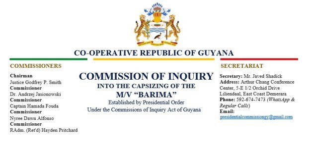 COI into the capsizing of the MV Barima; General Notice to the Public