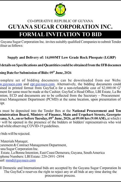 7in x 3col-GUYSUCO 2026 Ad Fertilisers - Invitation for Bids (IFB)