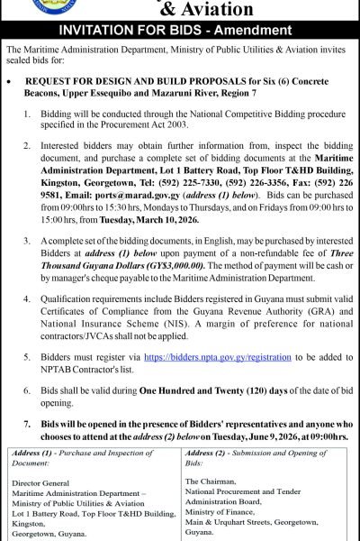 9in x 3col - Min of Public Utilities and Aviation - REQUEST FOR DESIGN AND BUILD PROPOSALS for Six (6) Concrete Beacons